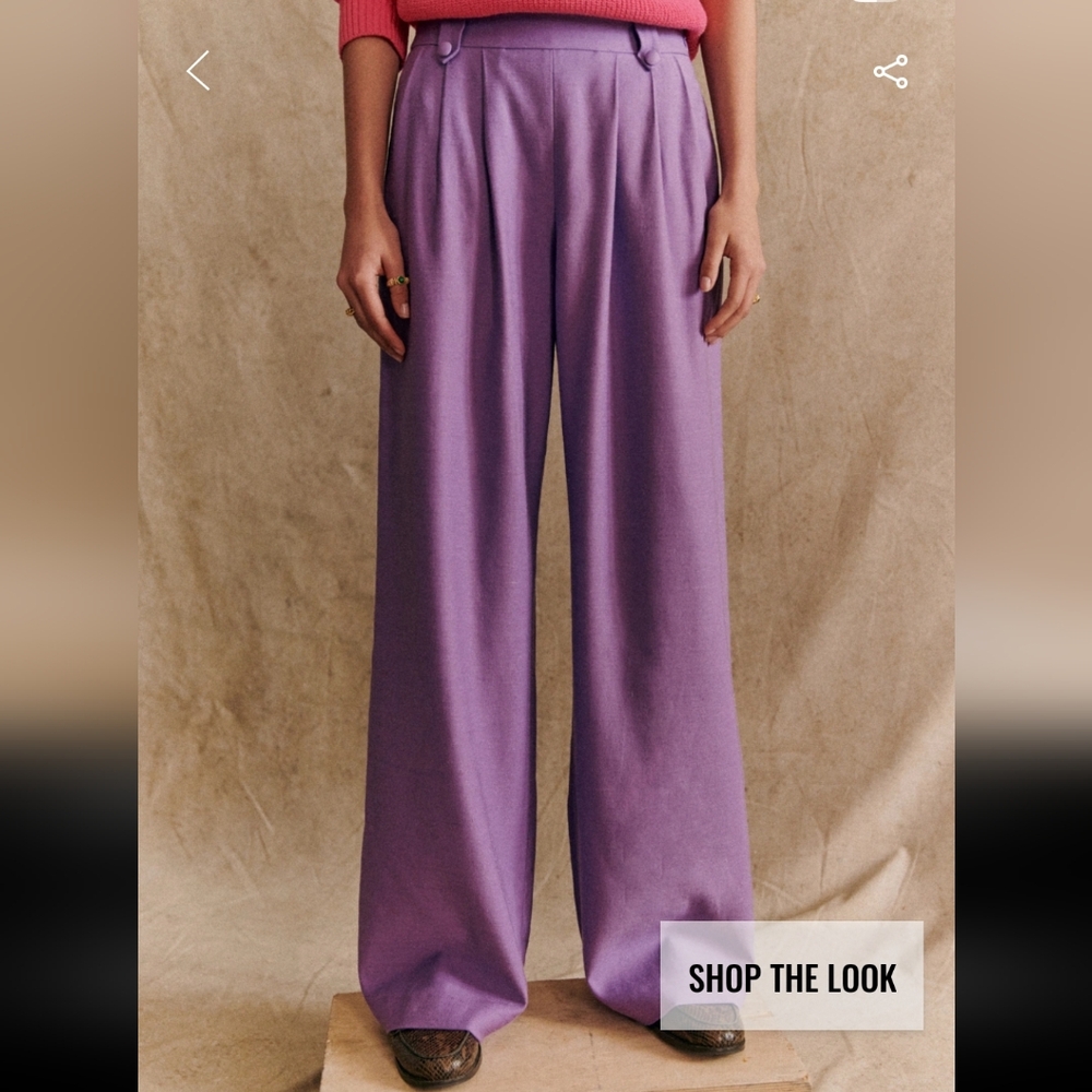 Sezane LouLou High Waisted Flowing Lavender Trousers